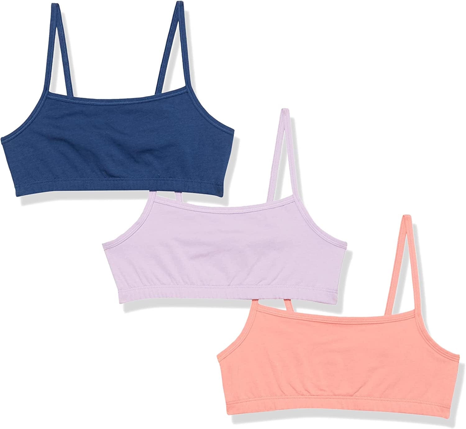 Hanes Womens String Bralette Pack, Low-Impact Bra, Cooling Stretch Cotton Bralette, 3-Pack Navy Eclipse/Lilac/Peach Passion / Small