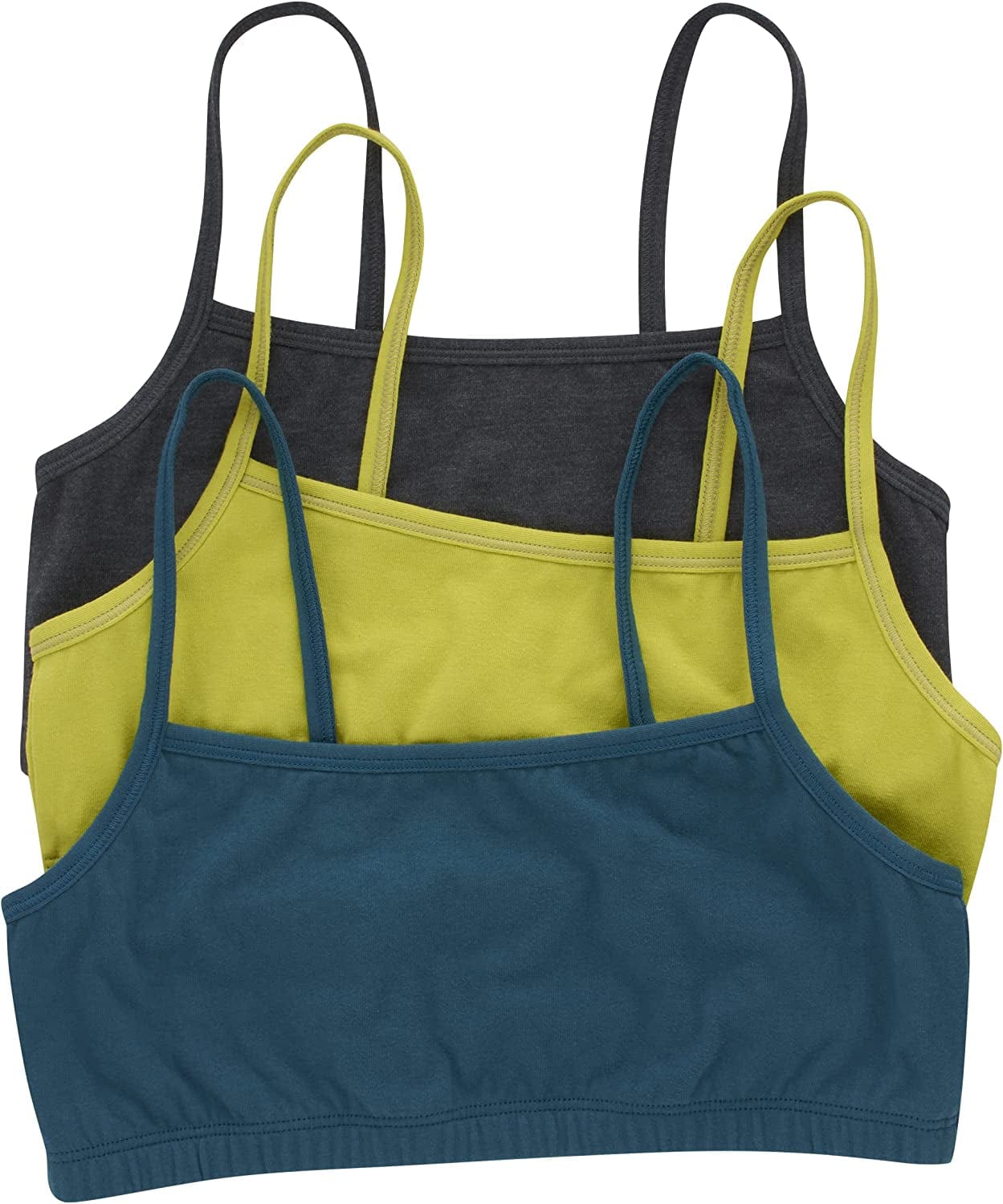 Hanes Womens String Bralette Pack, Low-Impact Bra, Cooling Stretch Cotton Bralette, 3-Pack Sky Grey Heather/Citrus Lime/Petro Teal / Small