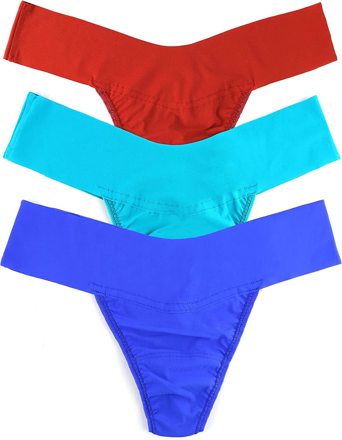Hanky Panky, Breathe Natural Rise Thong, 3 Pack Dark Persimmon, Fresh Teal, Brilliant Blue / X-Small