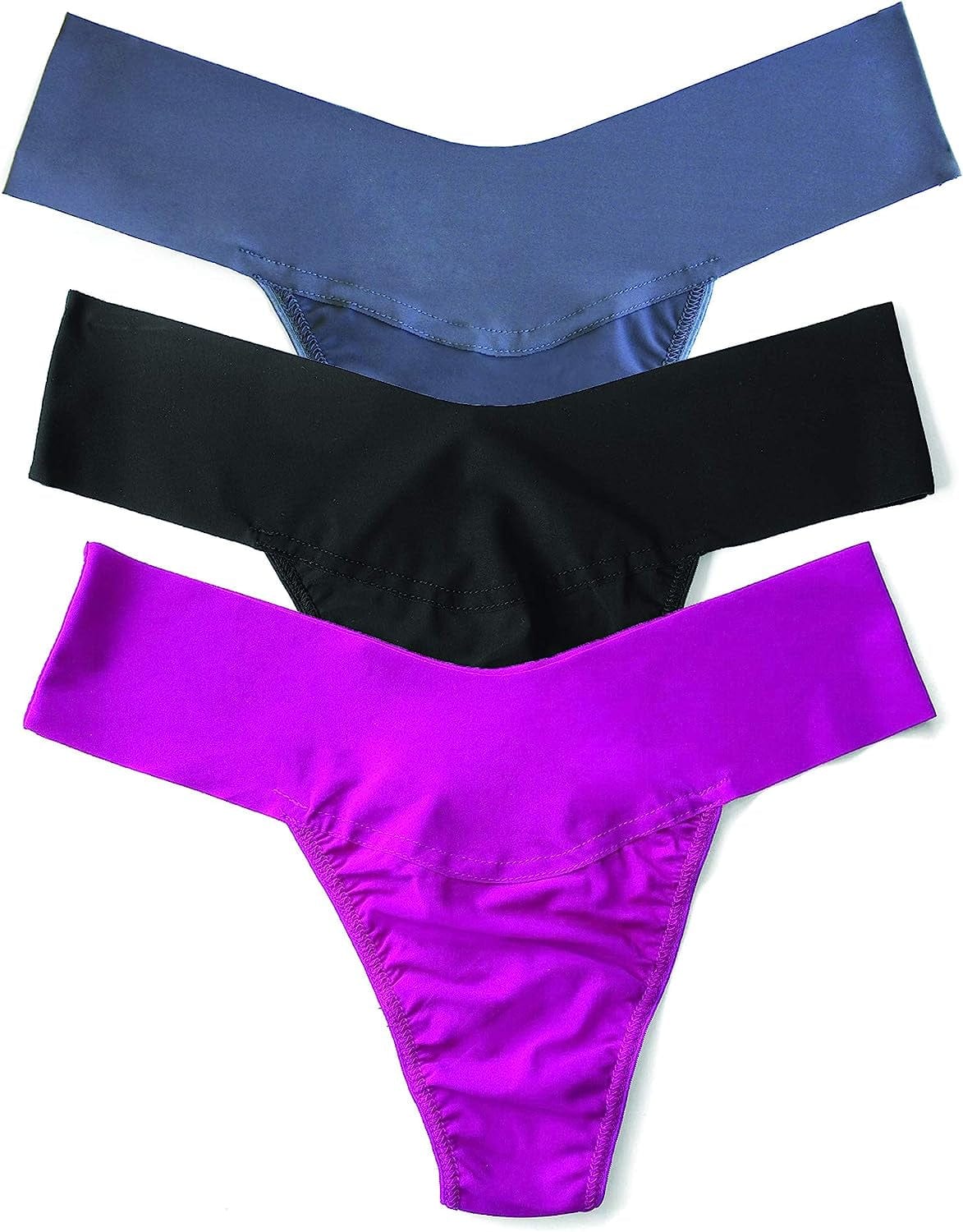 Hanky Panky, Breathe Natural Rise Thong, 3 Pack Hot Fuchsia, Black, Granite / Medium