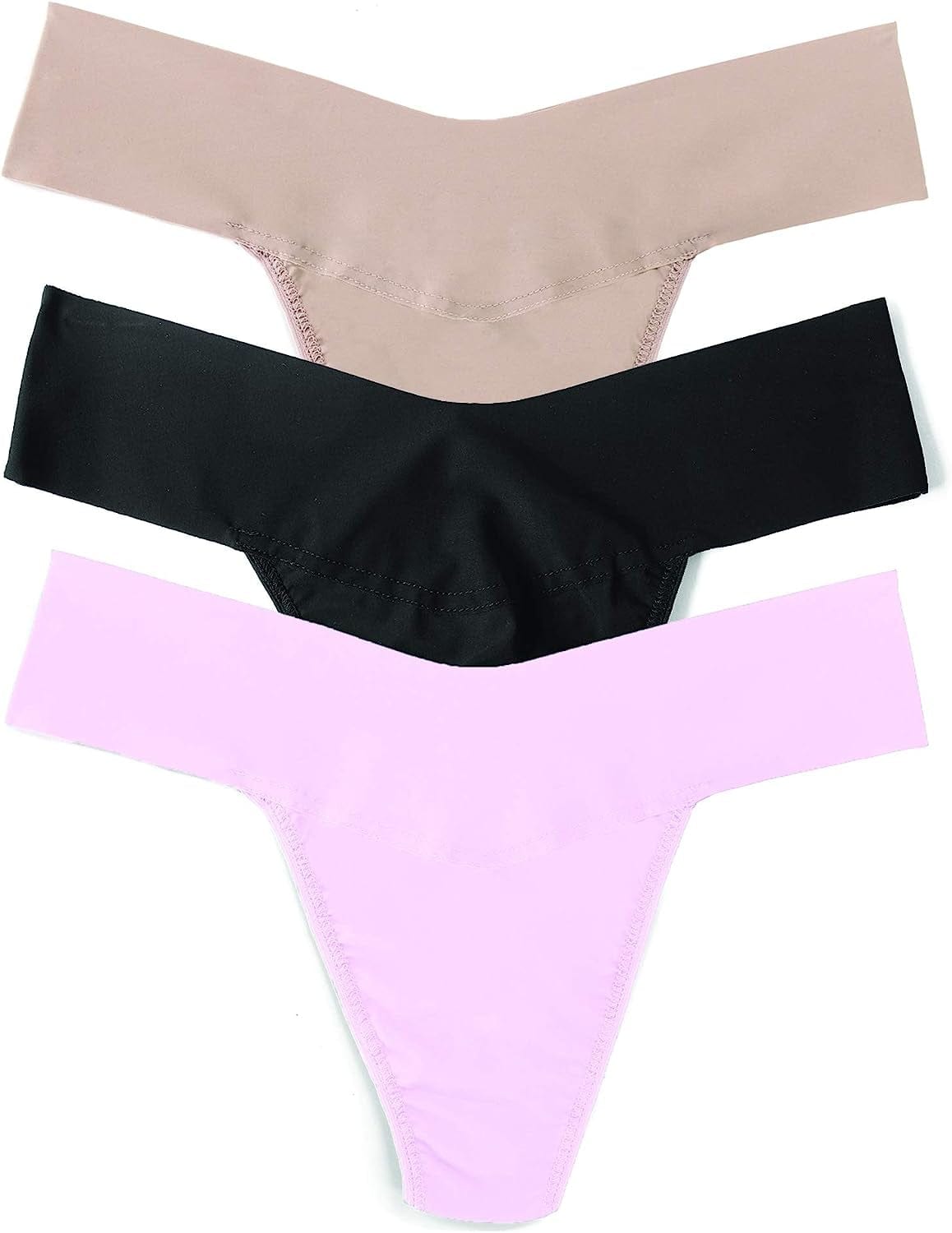 Hanky Panky, Breathe Natural Rise Thong, 3 Pack Black, Taupe, Bliss / X-Small