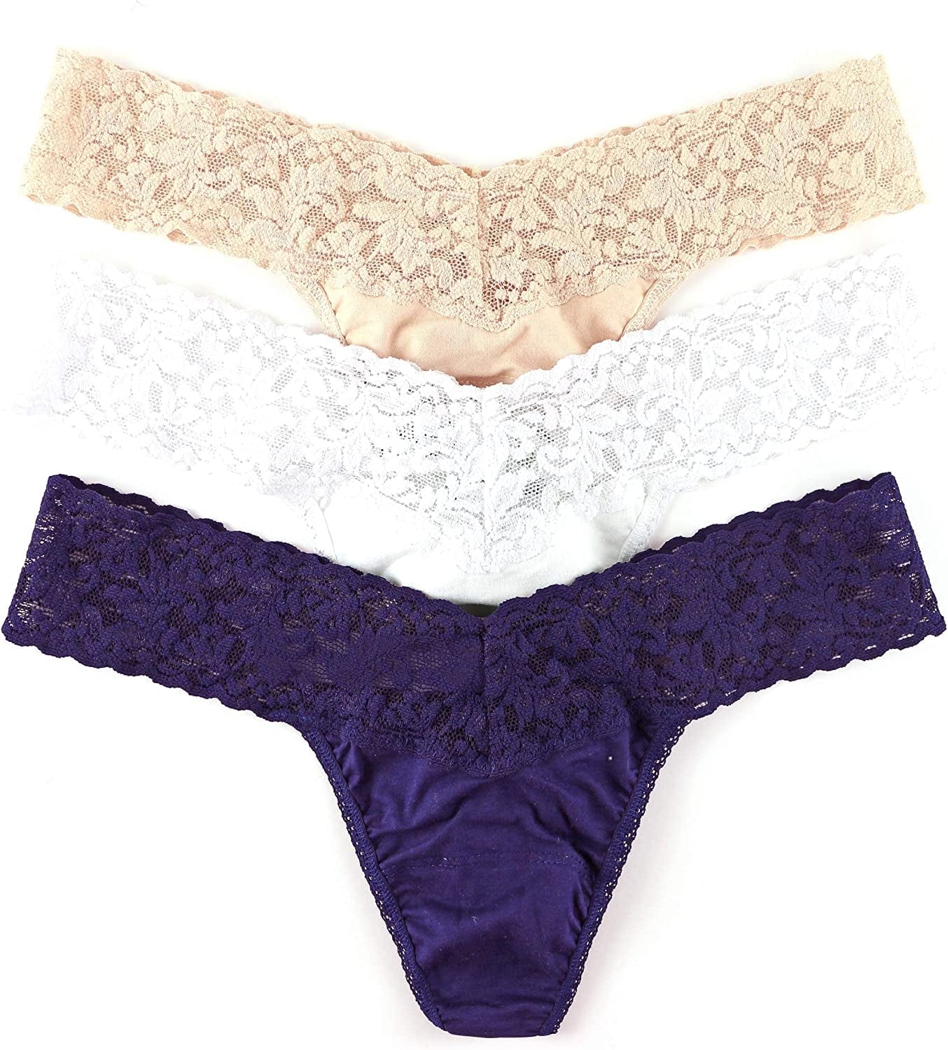 Hanky Panky, Cotton Low Rise 3 Pack Chai, White, Navy / One Size