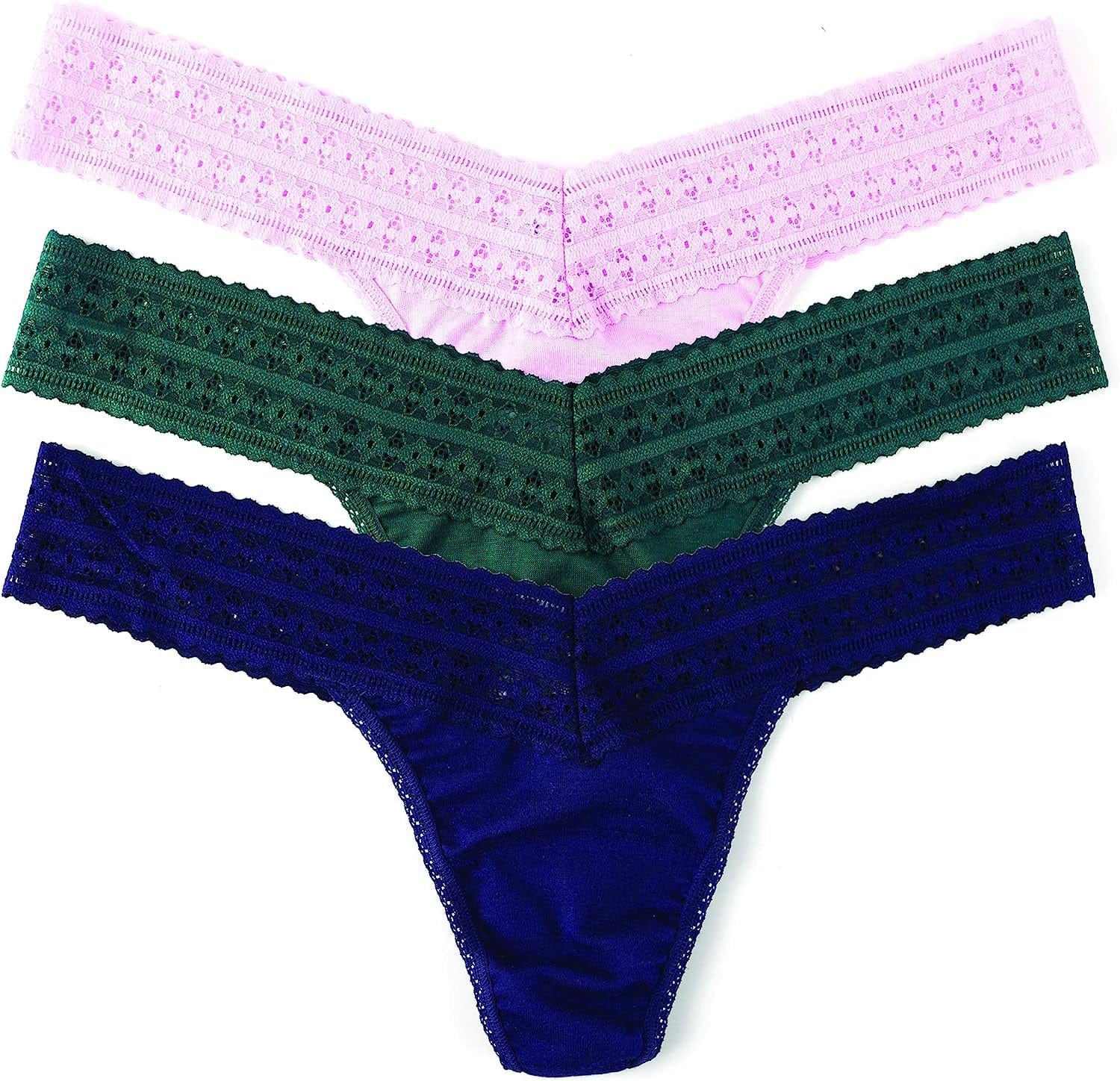 Hanky Panky, Dream Tencel Modal Low Rise Thong Value 3 Pack, One Size 2-12 Cotton Candy, Ivy, Indigo / Medium
