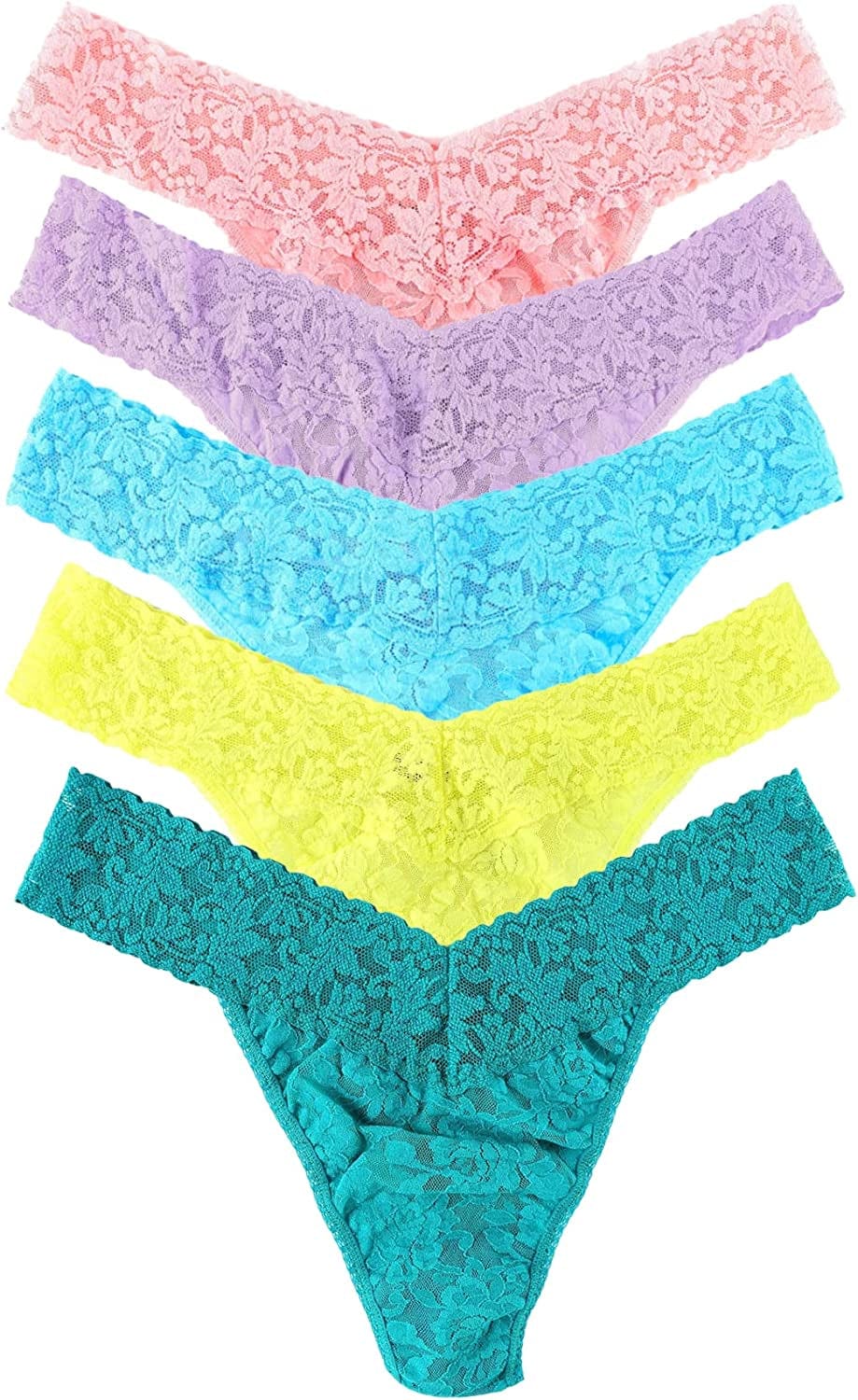 Hanky Panky ORG THG 5PK PRNT BOX Ballet Pink, Water Lily Purple, True Blue, Citrus Punch Yellow, Vibrant Turquoise / One Size