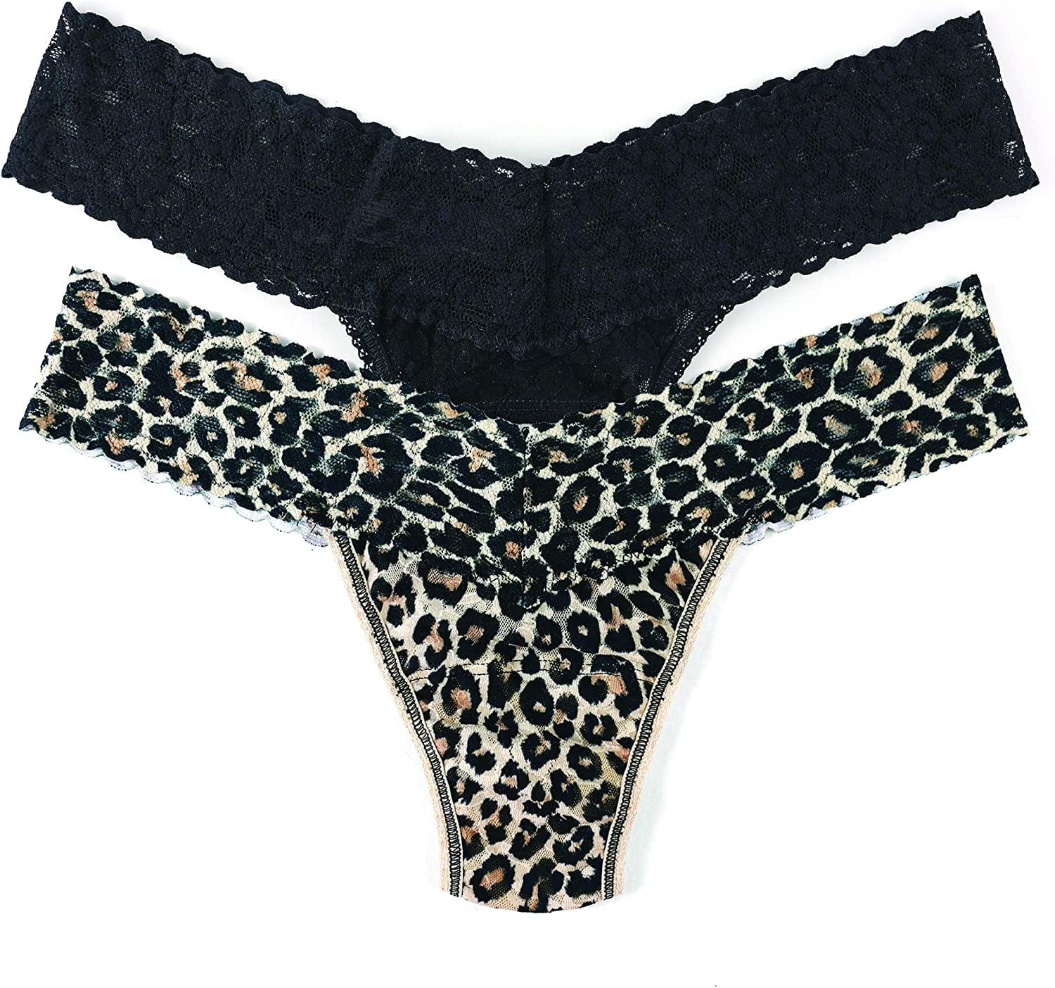 Hanky Panky, Signature Lace Original Rise Thong 2 Pack, One Size (4-14) Classic Leopard & Black / OS Fits 4-14