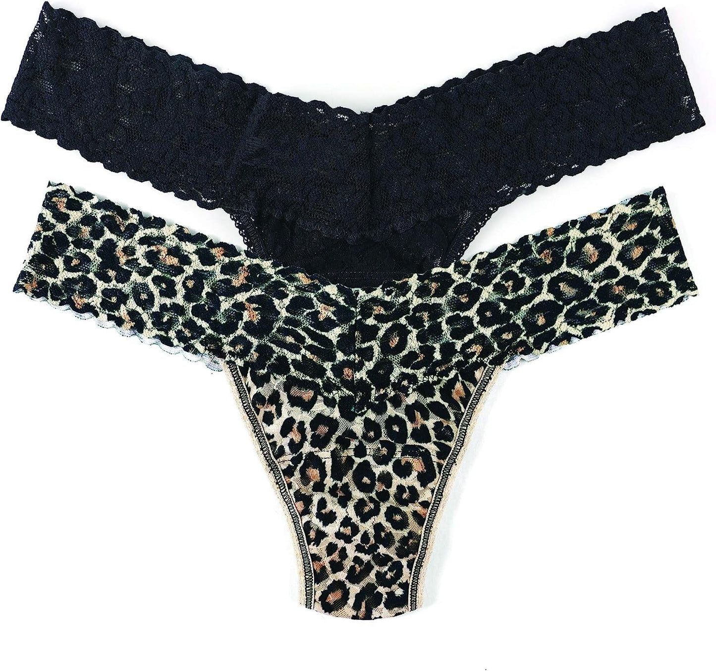 Hanky Panky, Signature Lace Original Rise Thong 2 Pack, One Size (4-14) Classic Leopard & Black / OS Fits 2-12