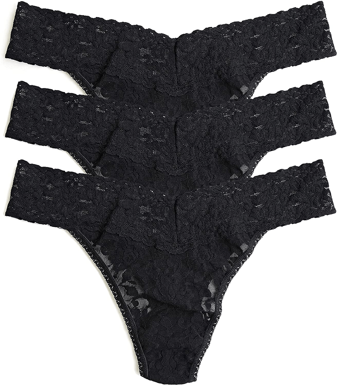 hanky panky, Signature Lace Original Rise Thong 3 Pack, One Size (4-14) Apparel & Accessories > Clothing > Underwear & Socks > Underwear hanky panky Black One Size