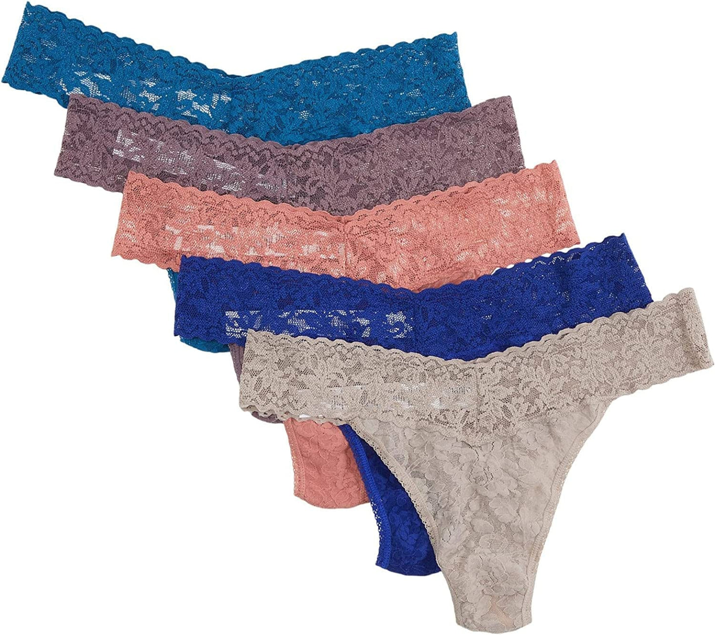 Hanky Panky, Signature Lace plus Thong 5 Pack Print Box, One Size (14-24) Himalayan Pink/Dusk/Beguiling Blue/Taupe/Midnight Blue / One Size