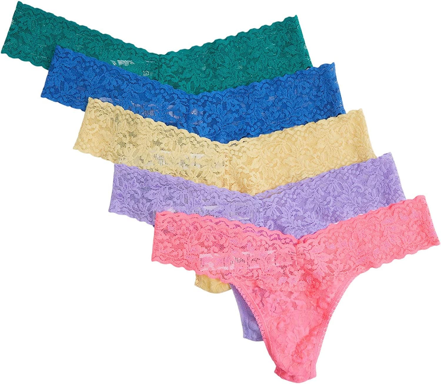 Hanky Panky, Signature Lace plus Thong 5 Pack Print Box, One Size (14-24) Sizzle Pink/Hyacinth/Buttercup/Sea Blue/So Jaded / One Size