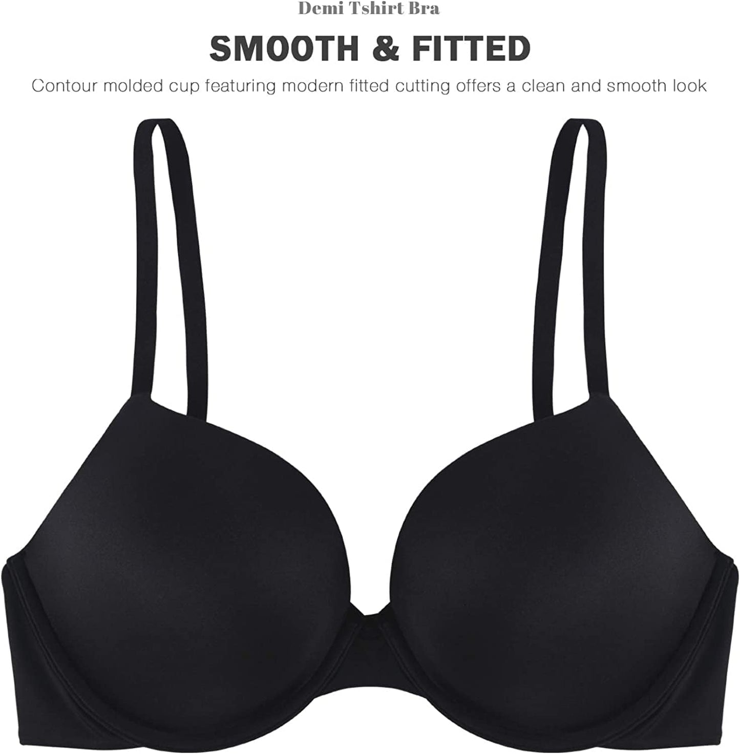 HANSCA Women'S Push up Bra Demi Cup T-Shirt Contour Molded Natural Fit Plunge Underwire Bra Light Padded