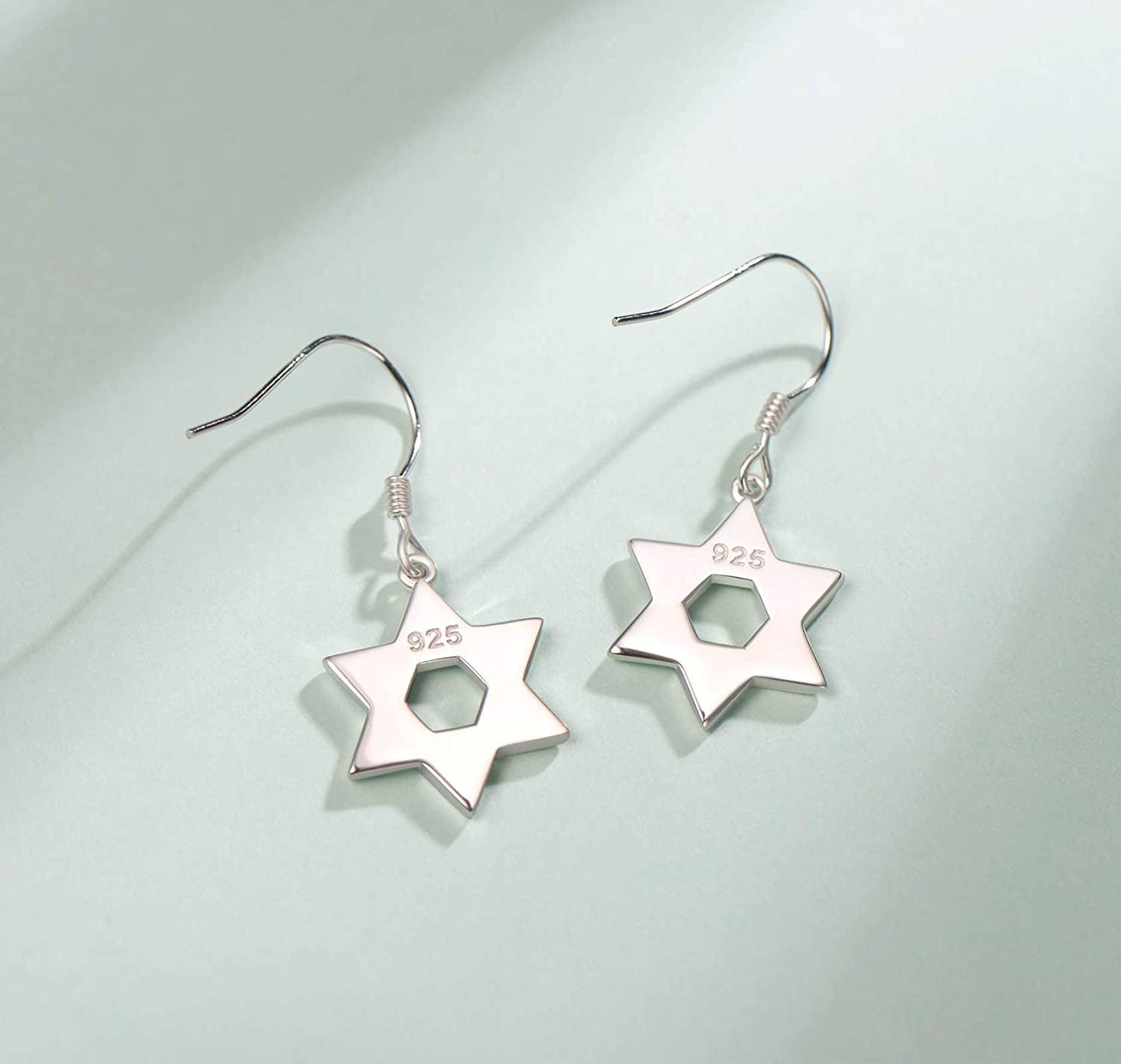 Hanukkah Sterling Silver Created Blue Opal Star Necklace/Dangle Earrings/Bracelet Charm Danity October Birthstone Fine Jewelry for Women