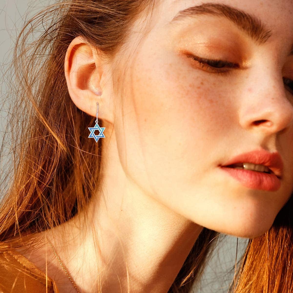 Hanukkah Sterling Silver Created Blue Opal Star Necklace/Dangle Earrings/Bracelet Charm Danity October Birthstone Fine Jewelry for Women