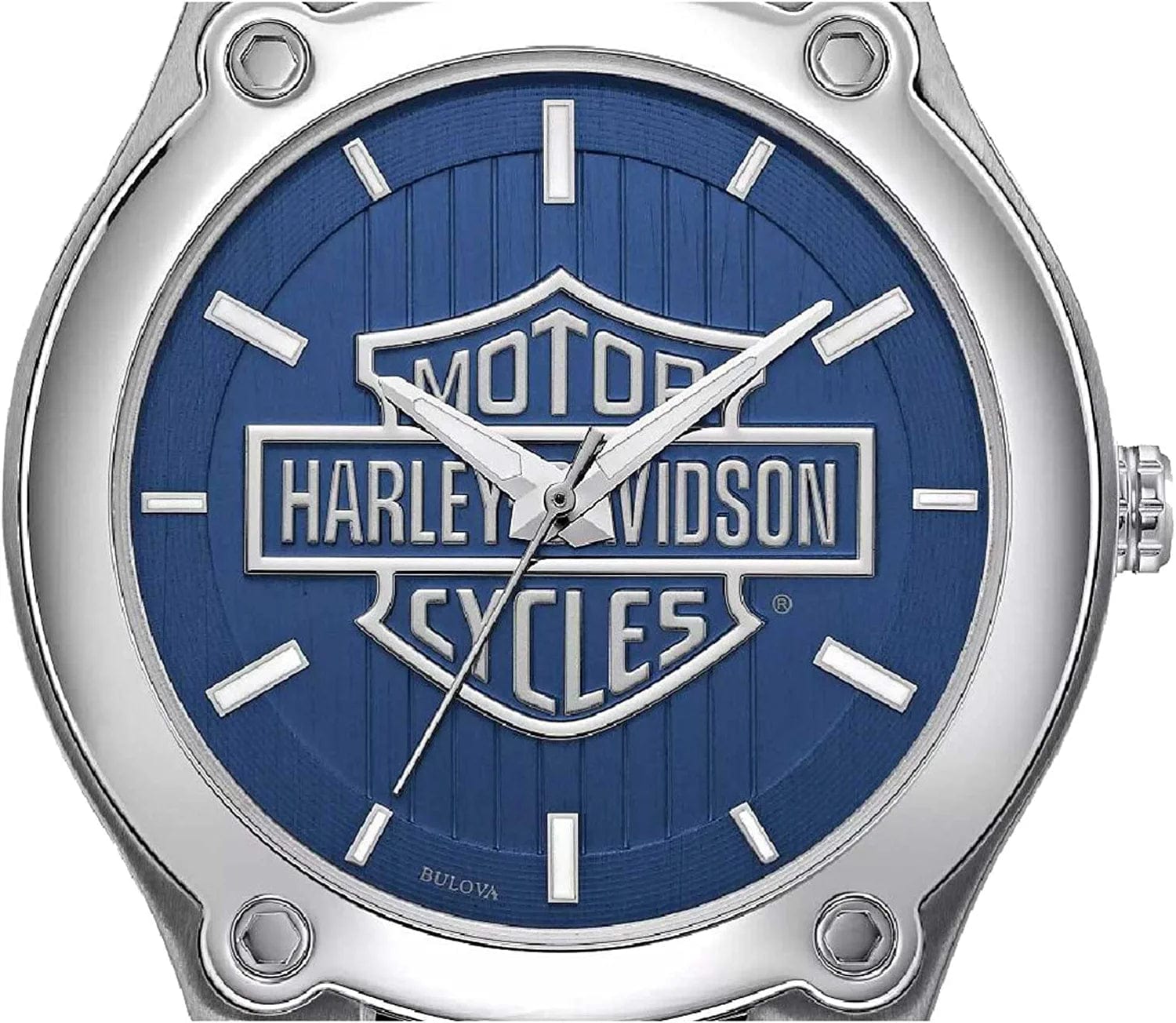 Harley-Davidson Men'S Blue Patterned Bar & Shield Stainless Steel Watch 76A159