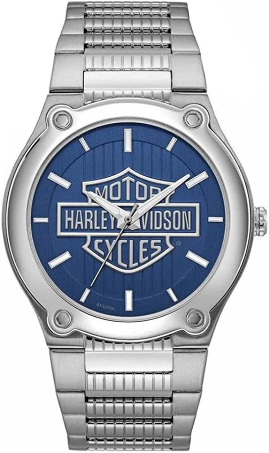 Harley-Davidson Men'S Blue Patterned Bar & Shield Stainless Steel Watch 76A159