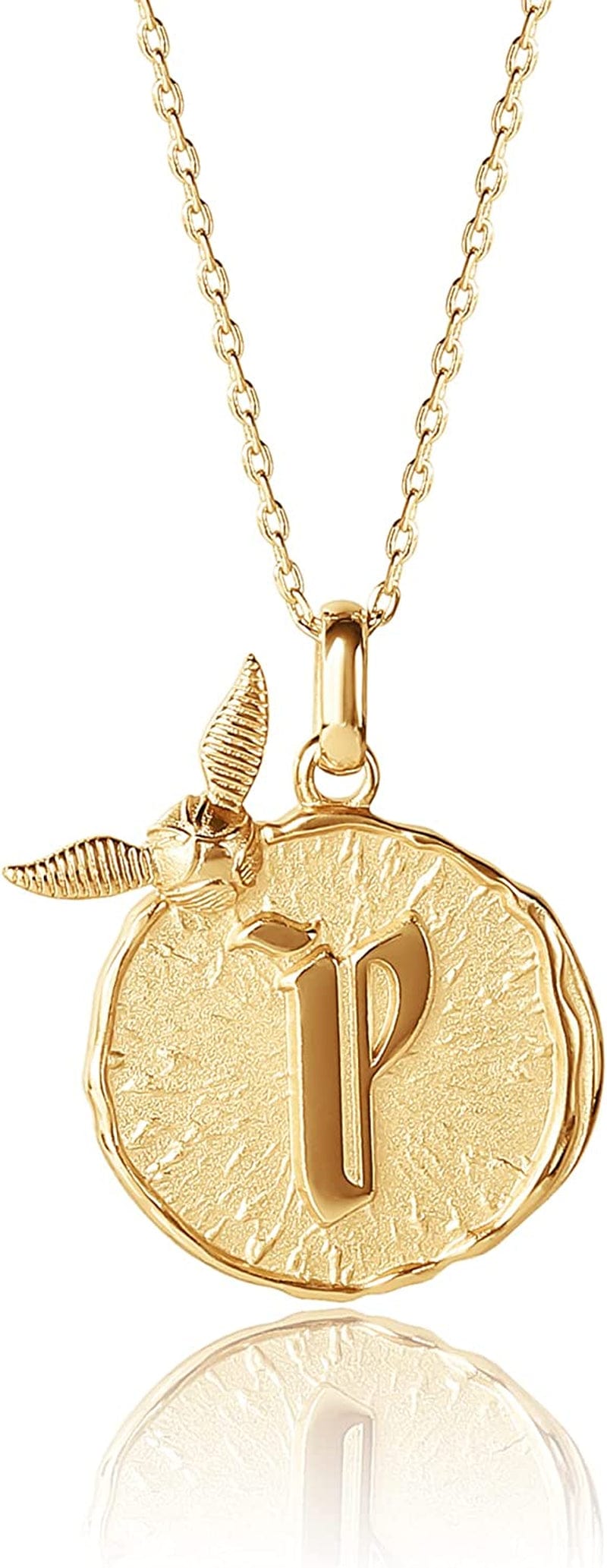 Harry Potter Wizarding World Golden Snitch Initial Pendant Necklace, Gold Plated, 18", Choose Letter Yellow P