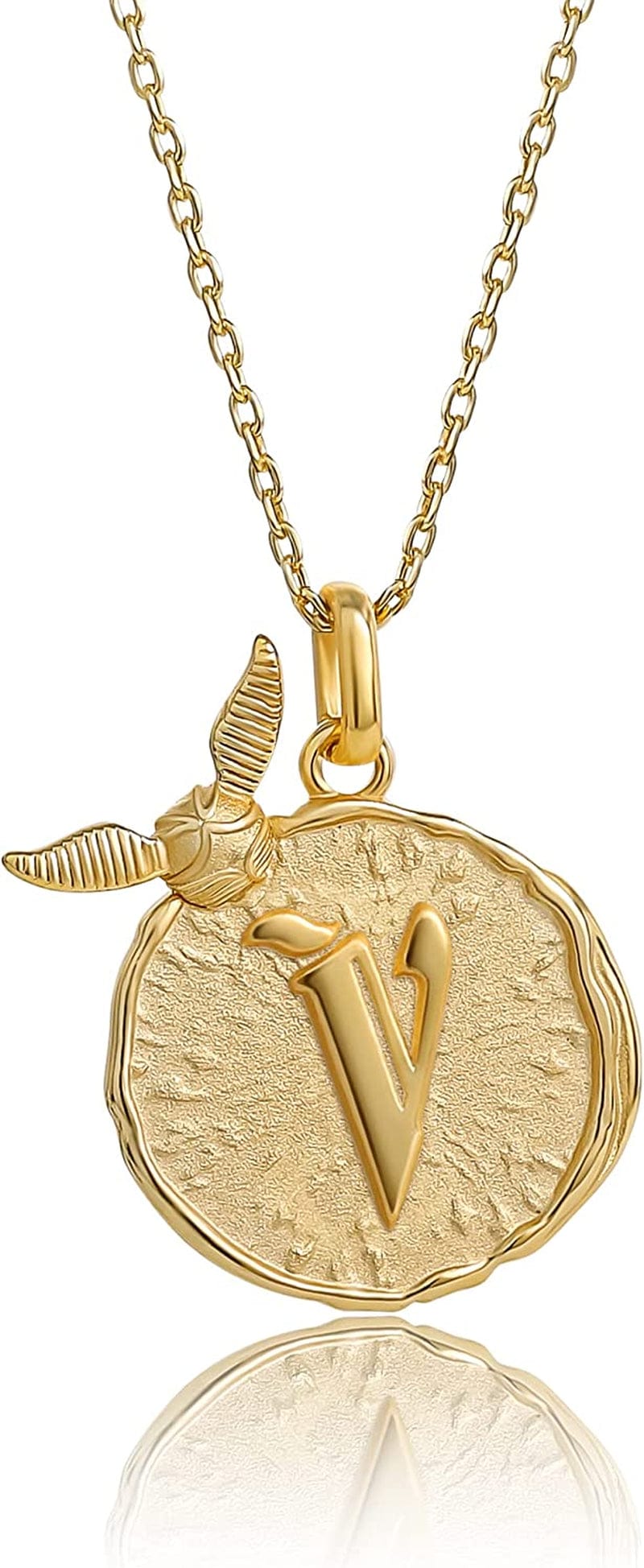 Harry Potter Wizarding World Golden Snitch Initial Pendant Necklace, Gold Plated, 18", Choose Letter Yellow V