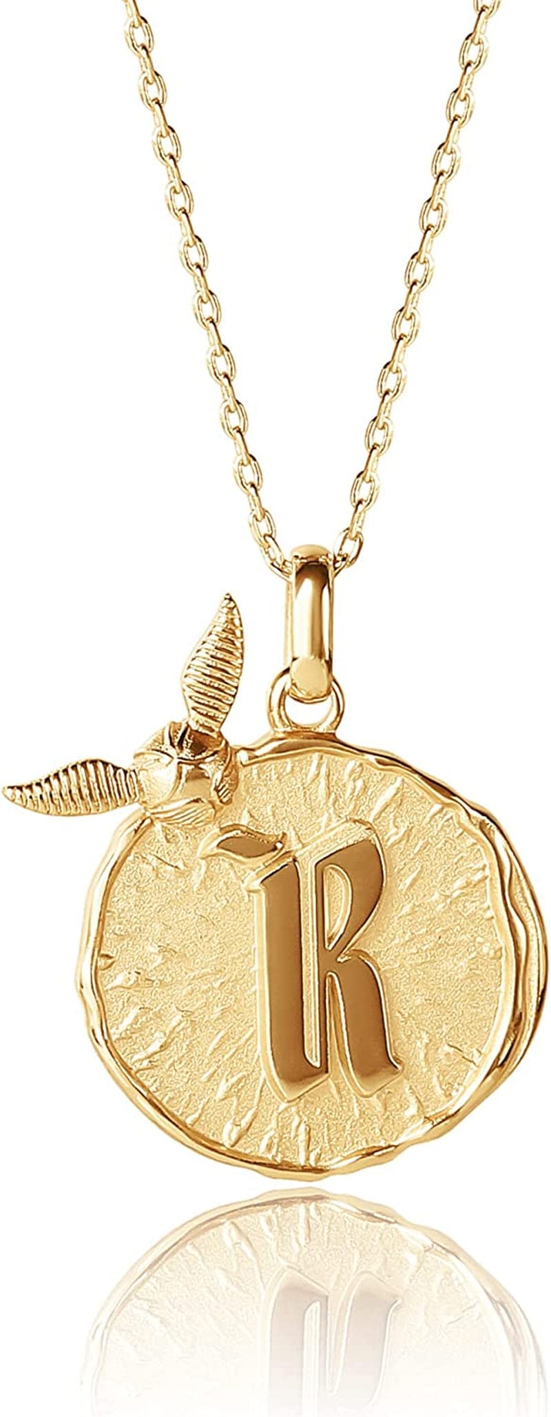 Harry Potter Wizarding World Golden Snitch Initial Pendant Necklace, Gold Plated, 18", Choose Letter Yellow R