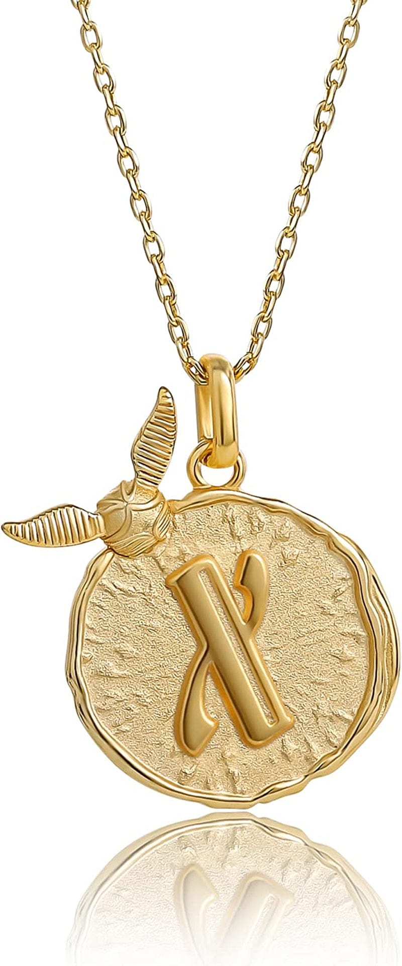 Harry Potter Wizarding World Golden Snitch Initial Pendant Necklace, Gold Plated, 18", Choose Letter Yellow X
