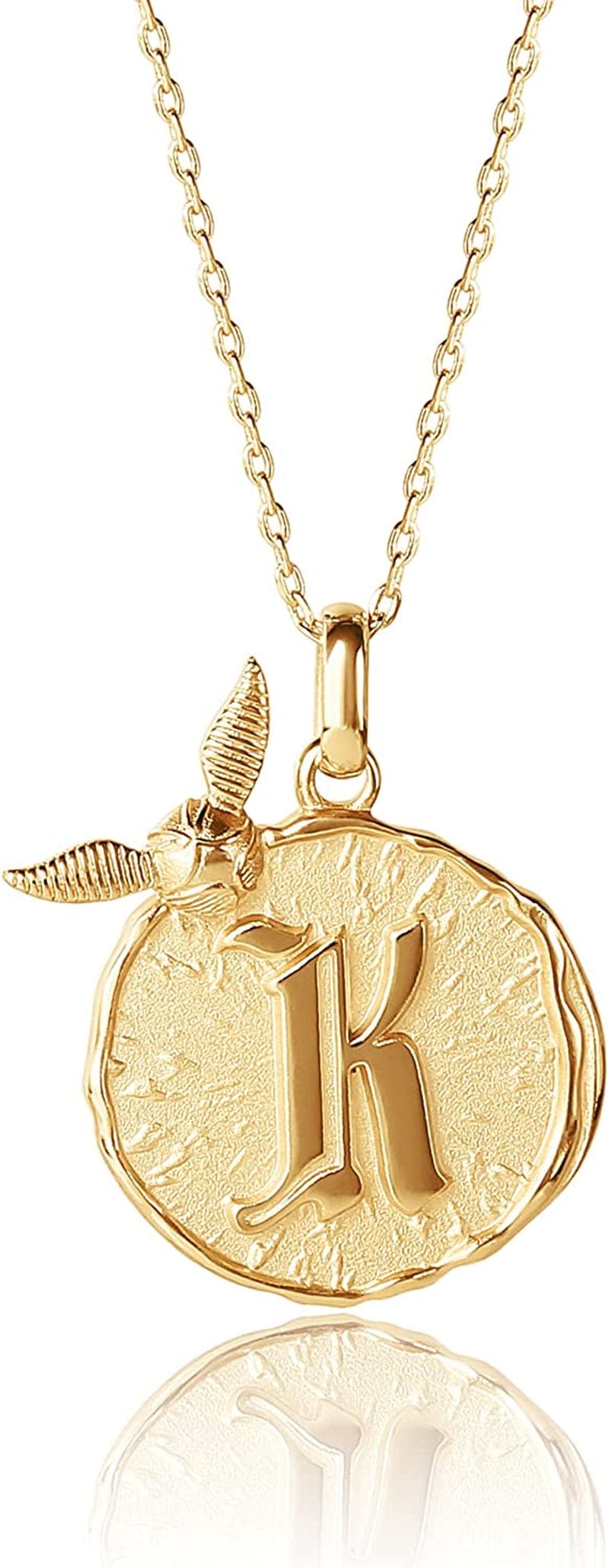 Harry Potter Wizarding World Golden Snitch Initial Pendant Necklace, Gold Plated, 18", Choose Letter Yellow K