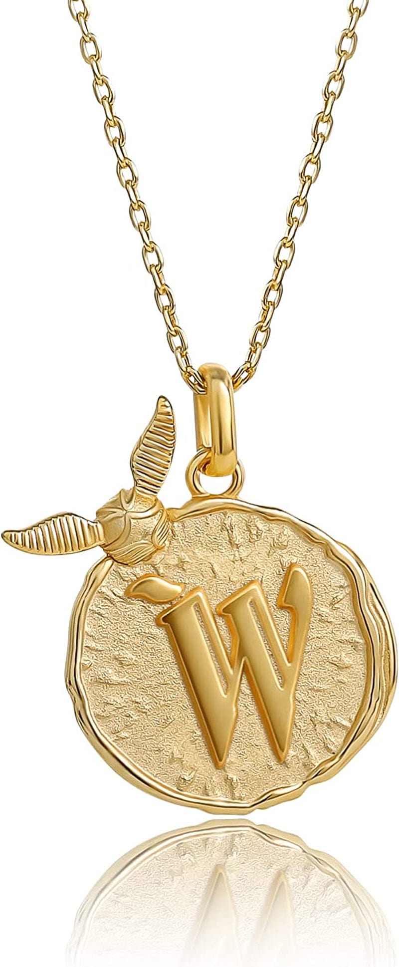 Harry Potter Wizarding World Golden Snitch Initial Pendant Necklace, Gold Plated, 18", Choose Letter Yellow W