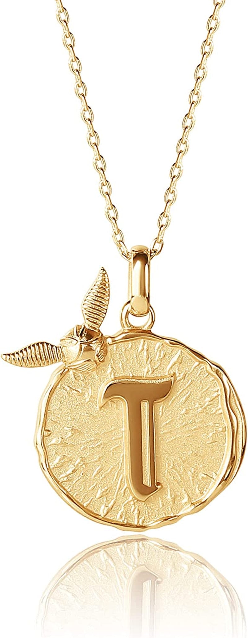 Harry Potter Wizarding World Golden Snitch Initial Pendant Necklace, Gold Plated, 18", Choose Letter Yellow T