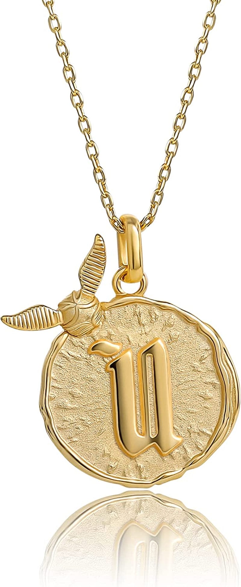Harry Potter Wizarding World Golden Snitch Initial Pendant Necklace, Gold Plated, 18", Choose Letter Yellow U