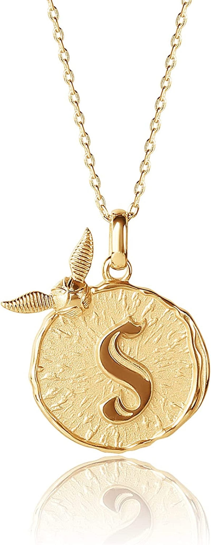 Harry Potter Wizarding World Golden Snitch Initial Pendant Necklace, Gold Plated, 18", Choose Letter Yellow S