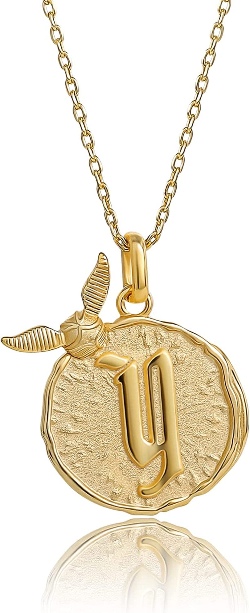Harry Potter Wizarding World Golden Snitch Initial Pendant Necklace, Gold Plated, 18", Choose Letter Yellow Y