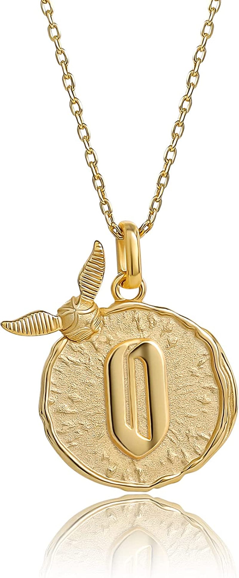 Harry Potter Wizarding World Golden Snitch Initial Pendant Necklace, Gold Plated, 18", Choose Letter Yellow O