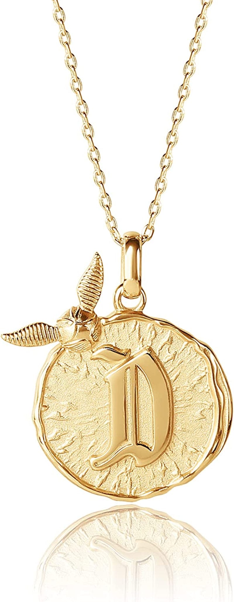Harry Potter Wizarding World Golden Snitch Initial Pendant Necklace, Gold Plated, 18", Choose Letter Yellow D