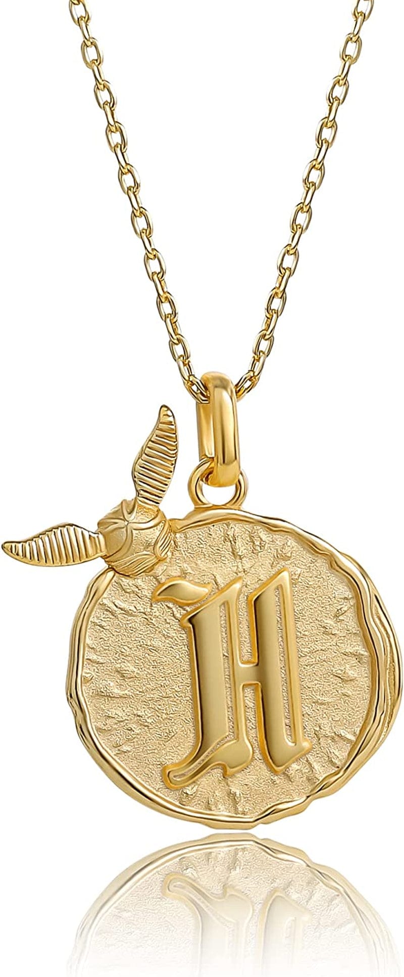 Harry Potter Wizarding World Golden Snitch Initial Pendant Necklace, Gold Plated, 18", Choose Letter Yellow H