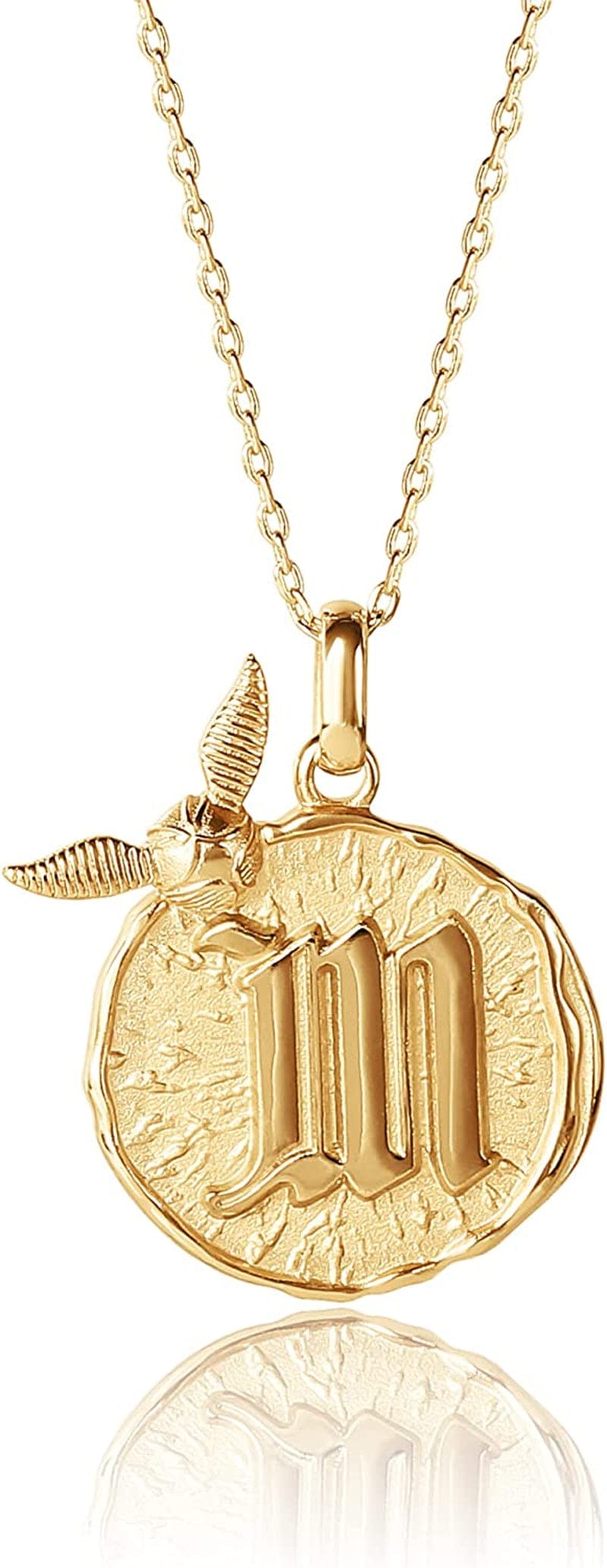 Harry Potter Wizarding World Golden Snitch Initial Pendant Necklace, Gold Plated, 18", Choose Letter Yellow M