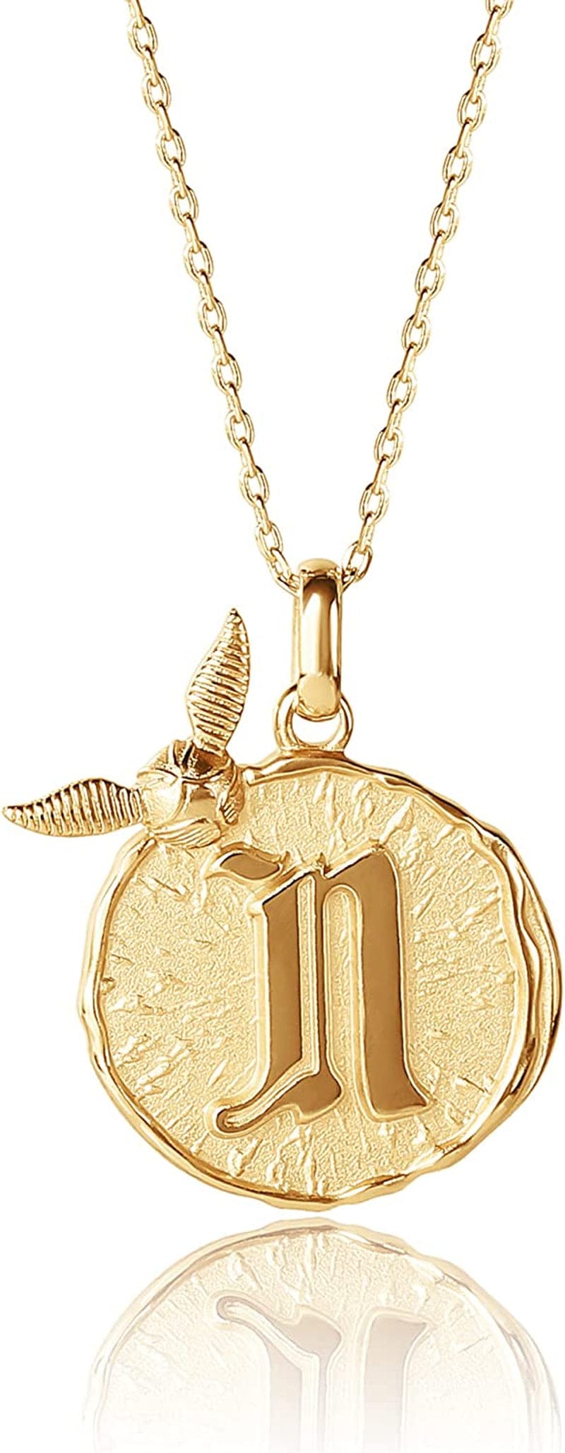 Harry Potter Wizarding World Golden Snitch Initial Pendant Necklace, Gold Plated, 18", Choose Letter Yellow N