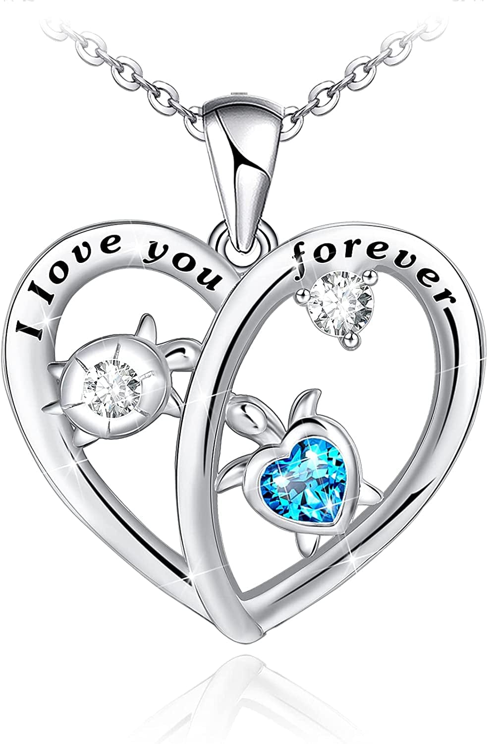 Health and Longevity Mom and Baby Sea Turtle Pendant Necklace for Women 925 Sterling Silver Love Heart Jewelry Gifts for Women Girls Mother Wife i love you forever turtle necklace