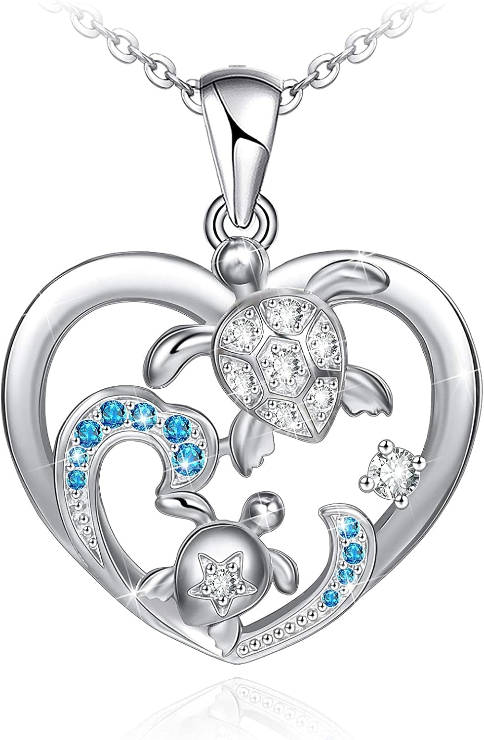 Health and Longevity Mom and Baby Sea Turtle Pendant Necklace for Women 925 Sterling Silver Love Heart Jewelry Gifts for Women Girls Mother Wife spray sea turtle necklace