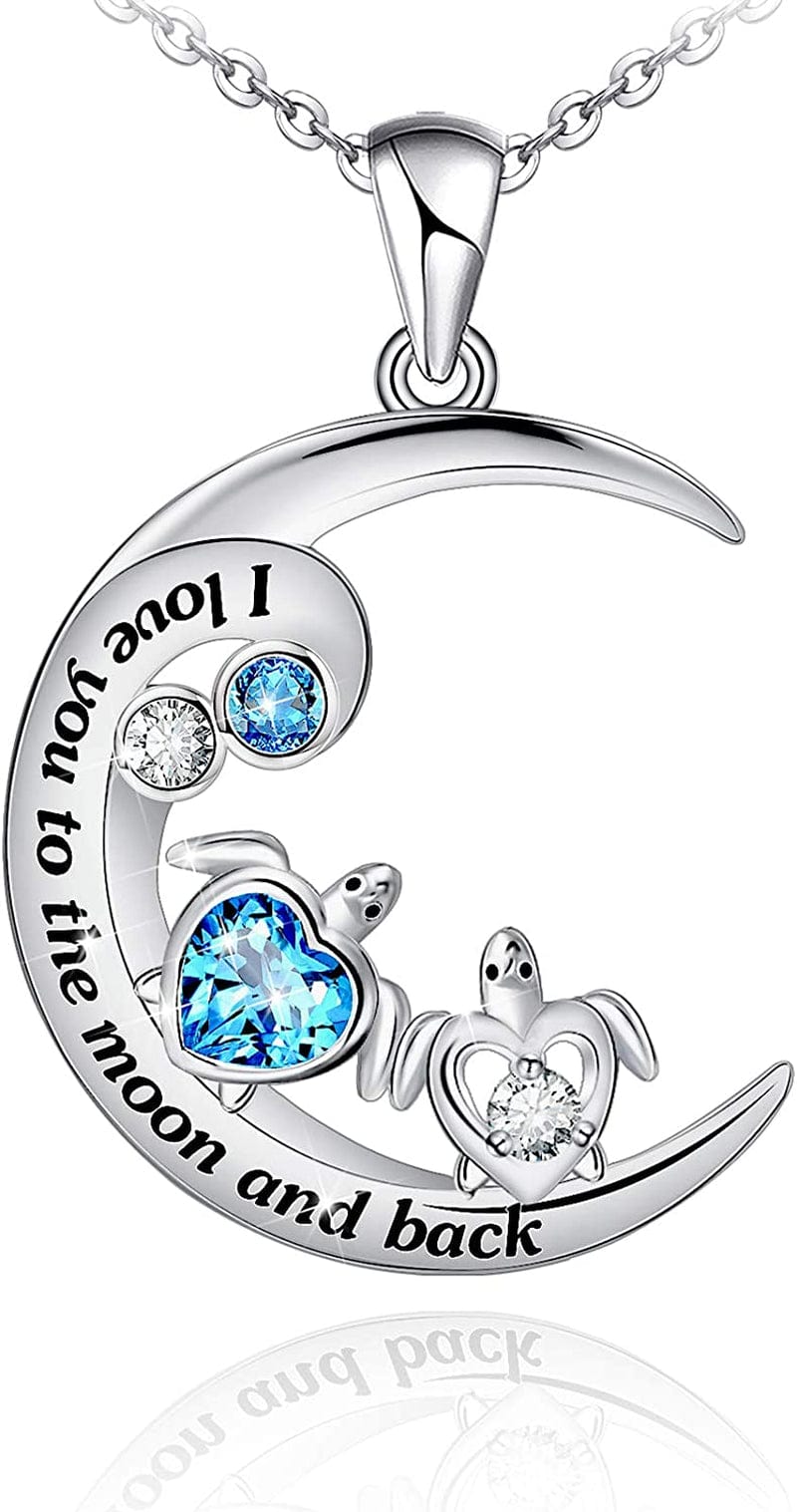 Health and Longevity Mom and Baby Sea Turtle Pendant Necklace for Women 925 Sterling Silver Love Heart Jewelry Gifts for Women Girls Mother Wife I love you to the moon and back turtle necklace