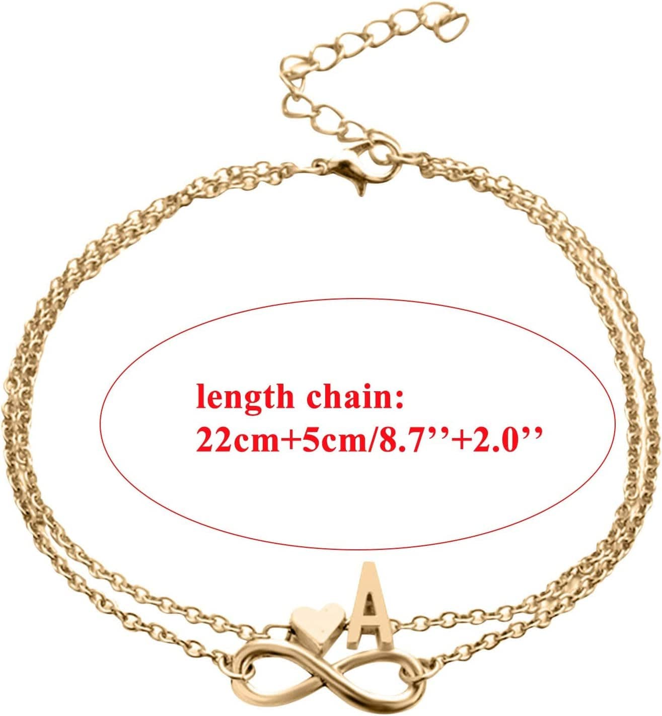 Heart Layer Anklet Female Bracelets Letters Letters Chain Double Initial 26 Letter Alert Bracelet for (M, One Size) Apparel & Accessories > Jewelry > Anklets Generic
