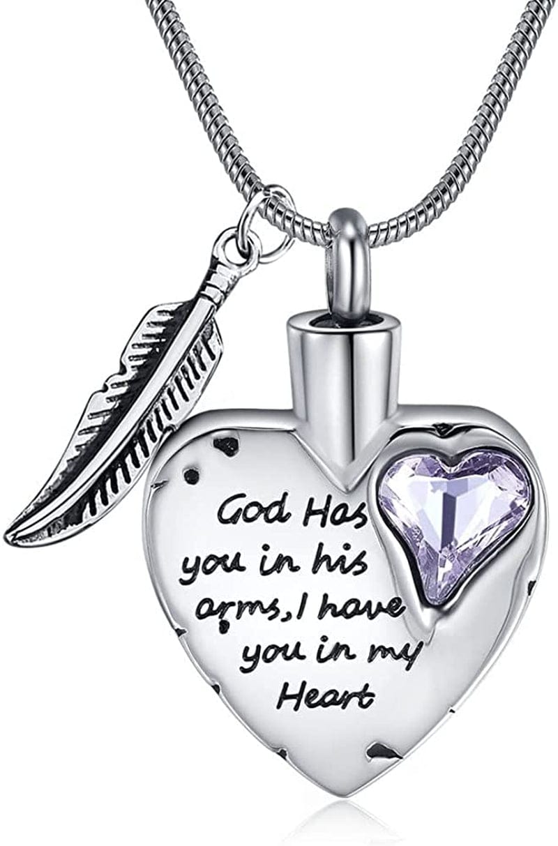 Heart Urn Necklace for Ashes Stainless Steel Cremation Jewelry for Ashes Keepsake Necklaces … Crystal Purple