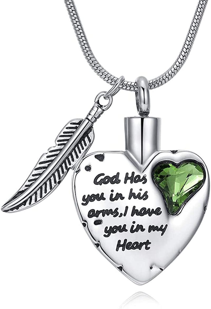 Heart Urn Necklace for Ashes Stainless Steel Cremation Jewelry for Ashes Keepsake Necklaces … Silver-Green
