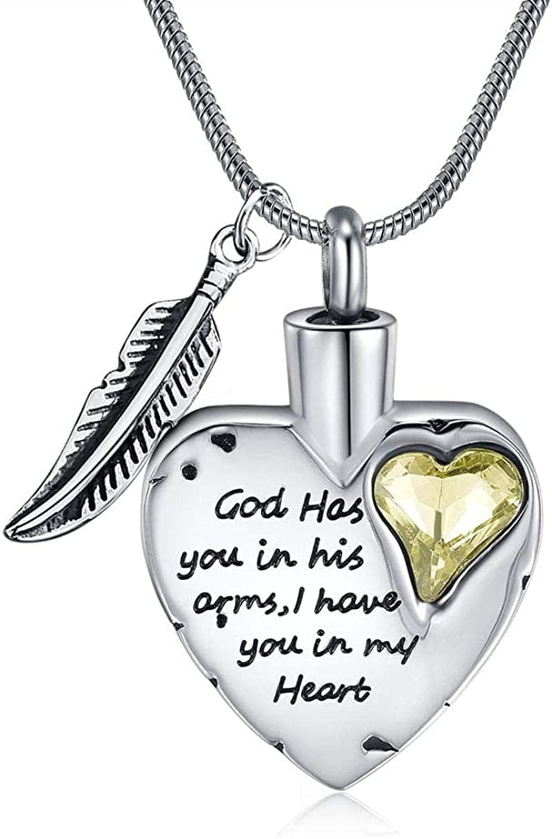 Heart Urn Necklace for Ashes Stainless Steel Cremation Jewelry for Ashes Keepsake Necklaces … Light Yellow