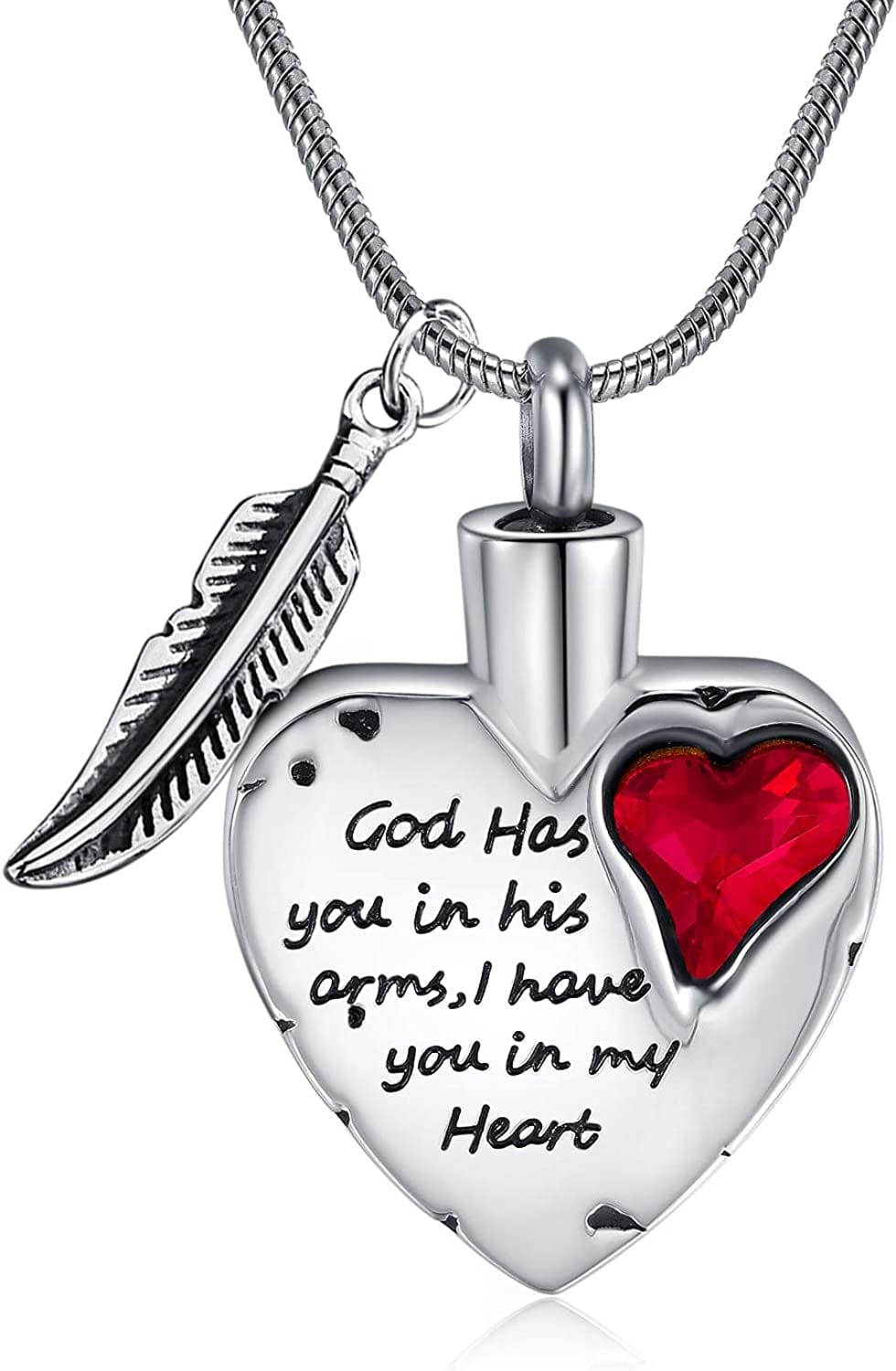 Heart Urn Necklace for Ashes Stainless Steel Cremation Jewelry for Ashes Keepsake Necklaces … Silver-Red
