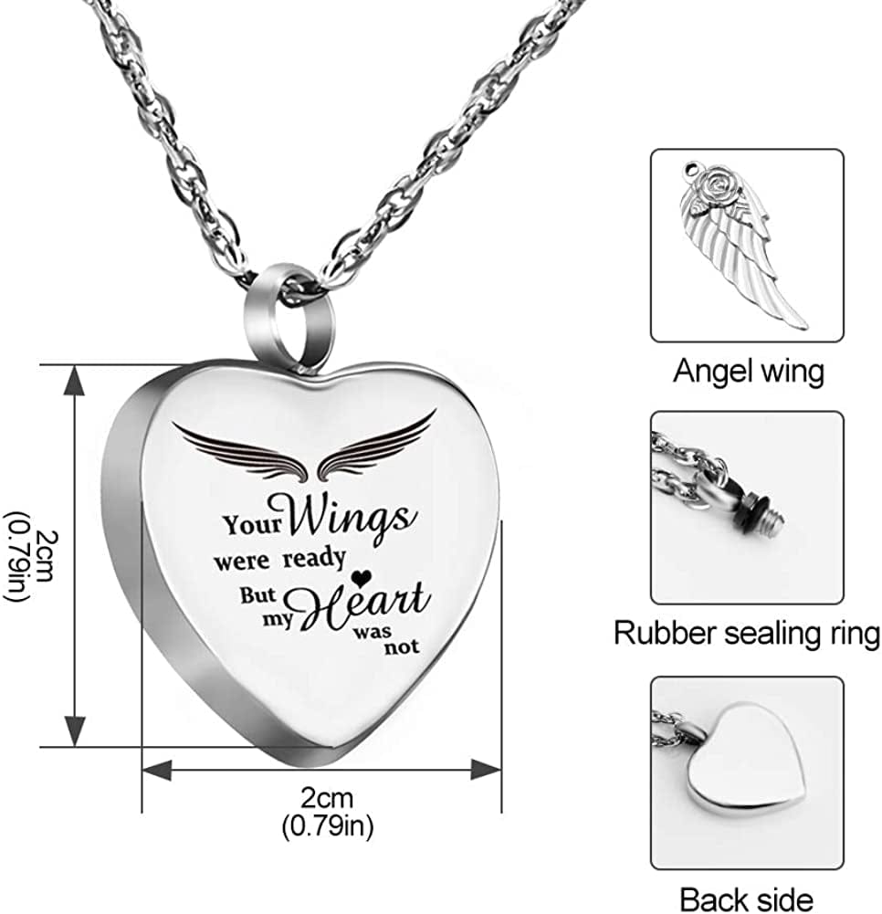 Heart Urn Necklace for Ashes with 12 Birthstones Cremation Jewelry for Ashes -Your Wings Were Ready My Heart Was Not