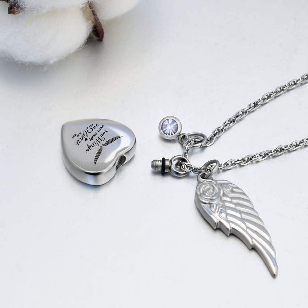 Heart Urn Necklace for Ashes with 12 Birthstones Cremation Jewelry for Ashes -Your Wings Were Ready My Heart Was Not