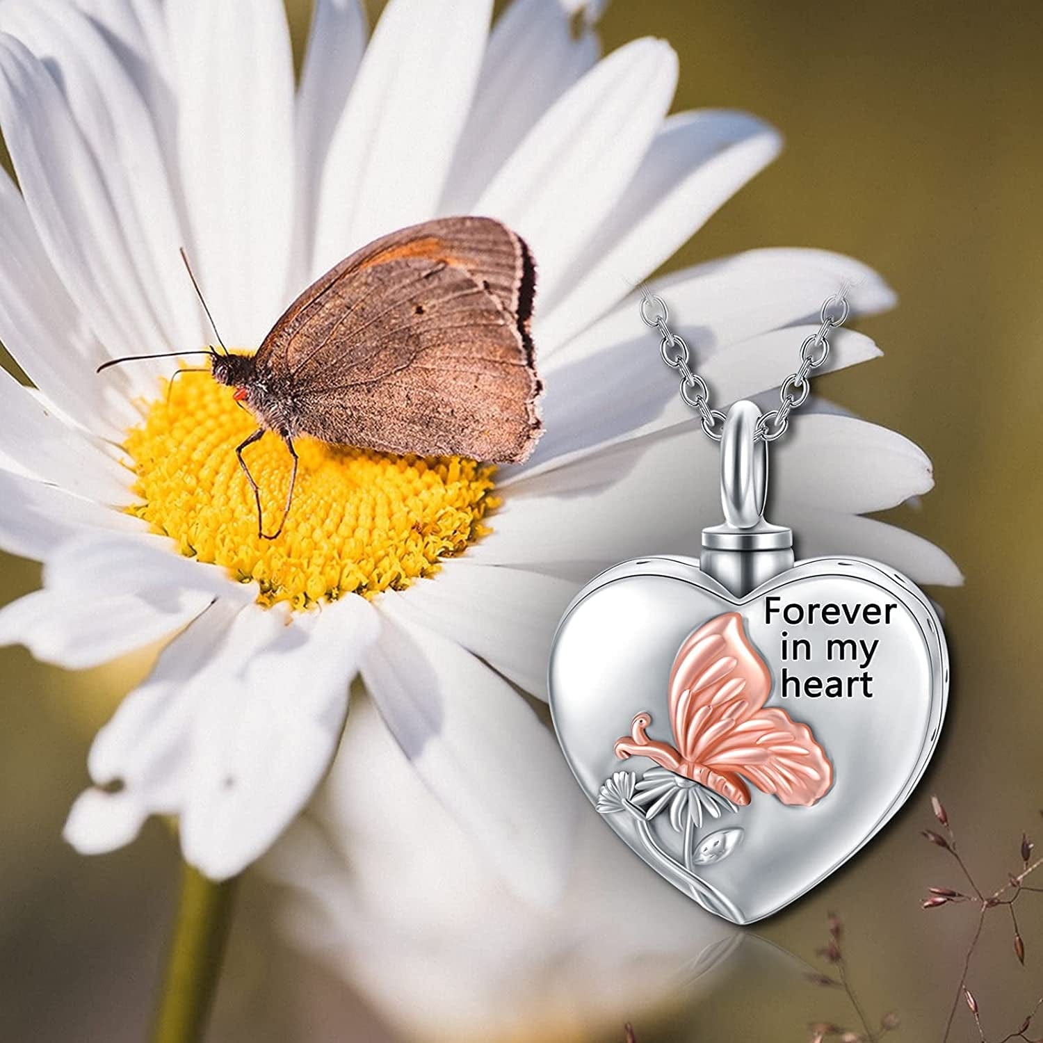 Heart Urn Necklaces for Ashes Sterling Silver Hummingbird Sunflower/Butterfly Daisy /Heart Elephant Urn Necklace Cremation Memory Jewelry for Women Men