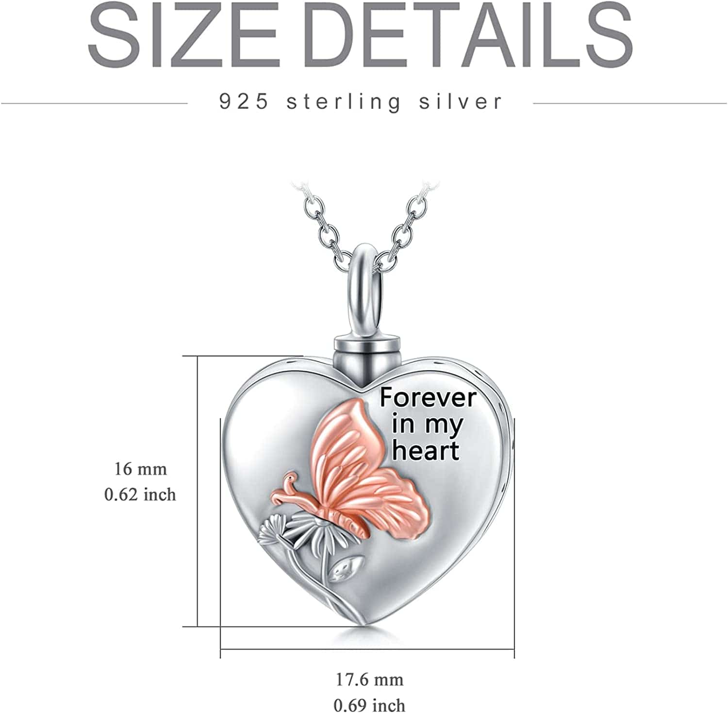 Heart Urn Necklaces for Ashes Sterling Silver Hummingbird Sunflower/Butterfly Daisy /Heart Elephant Urn Necklace Cremation Memory Jewelry for Women Men