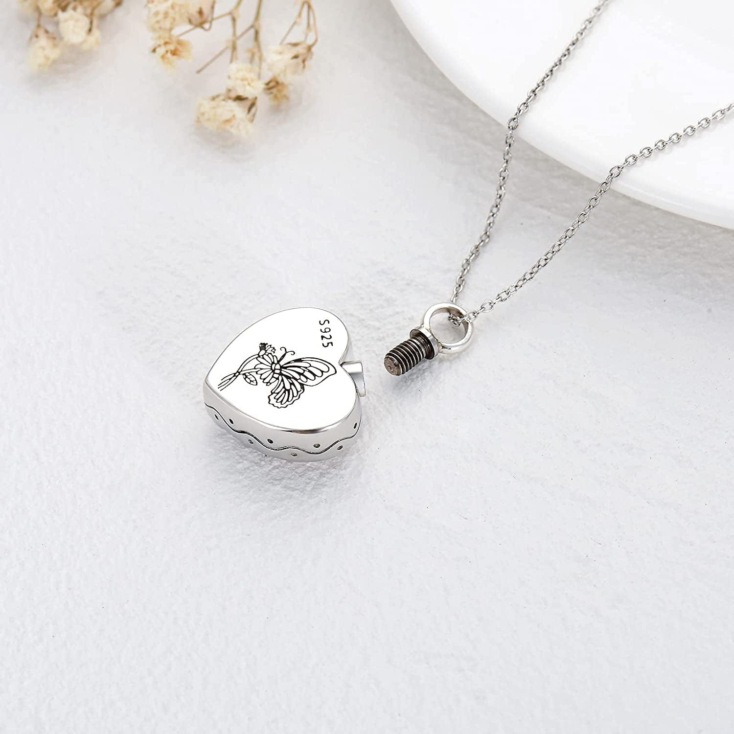 Heart Urn Necklaces for Ashes Sterling Silver Hummingbird Sunflower/Butterfly Daisy /Heart Elephant Urn Necklace Cremation Memory Jewelry for Women Men