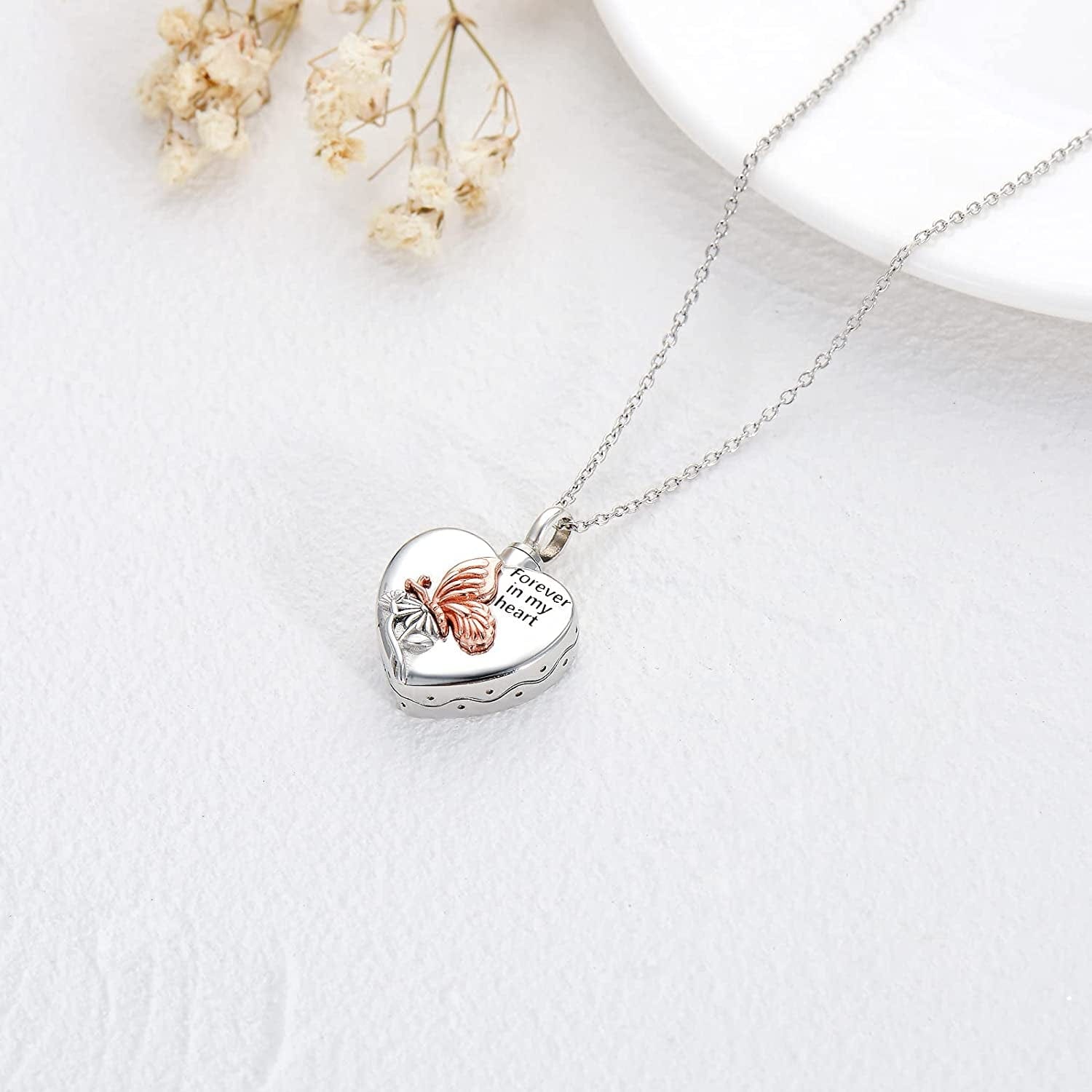Heart Urn Necklaces for Ashes Sterling Silver Hummingbird Sunflower/Butterfly Daisy /Heart Elephant Urn Necklace Cremation Memory Jewelry for Women Men