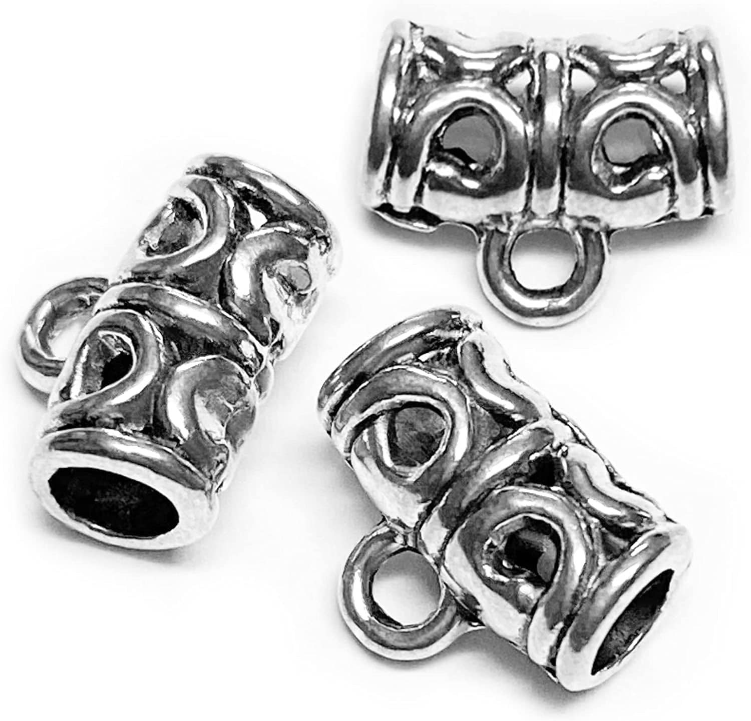 Heather'S Cf Spacer Bead Bail Beads Bead Hanger Fit Charm European Bracelet Pendant Silver Bail Tube Beads 78Pcs Antique silver-plated bail tube
