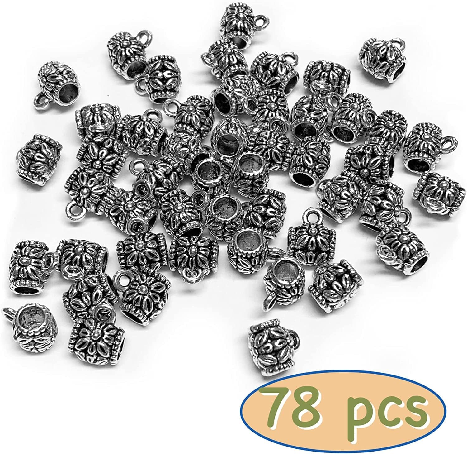 Heather'S Cf Spacer Bead Bail Beads Bead Hanger Fit Charm European Bracelet Pendant Silver Bail Tube Beads 78Pcs