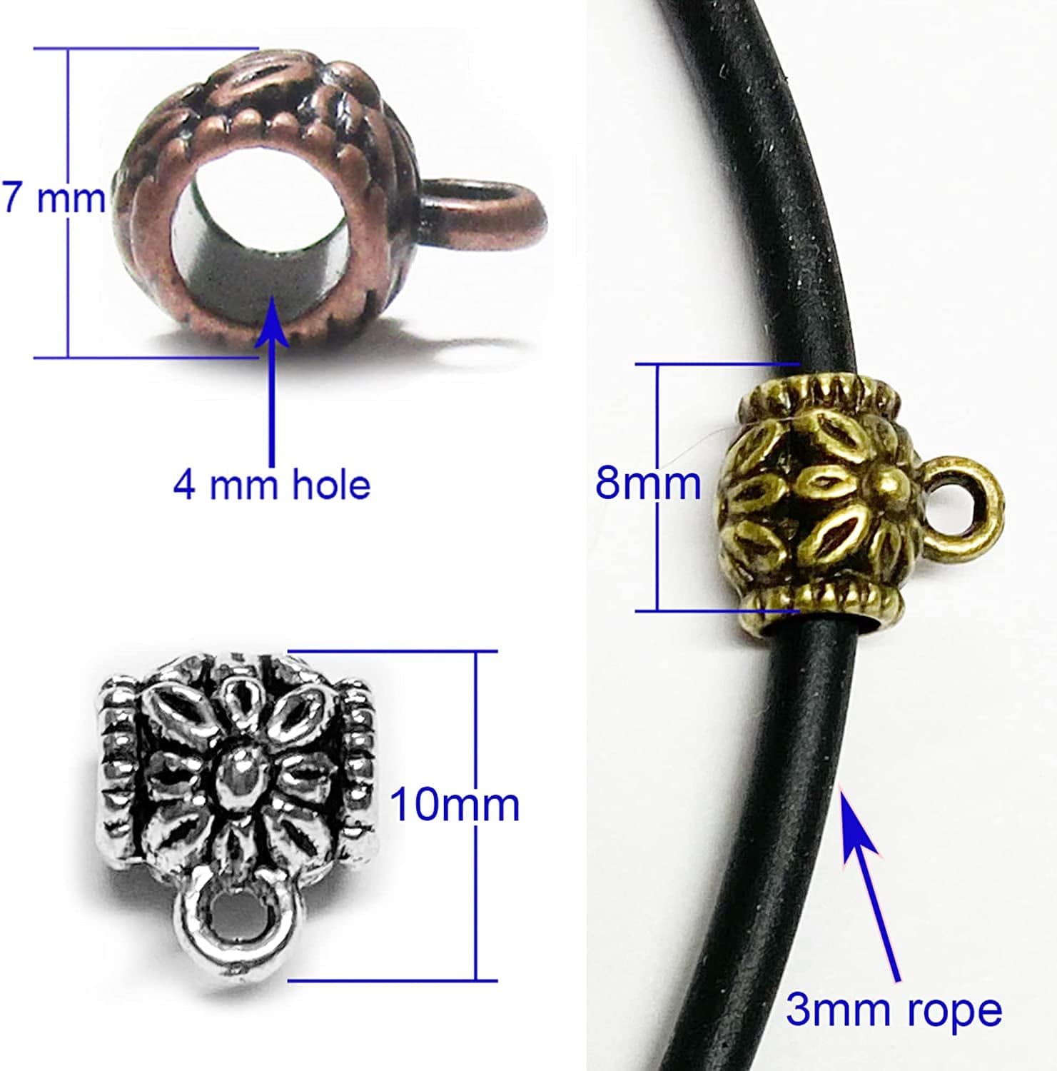 Heather'S Cf Spacer Bead Bail Beads Bead Hanger Fit Charm European Bracelet Pendant Silver Bail Tube Beads 78Pcs